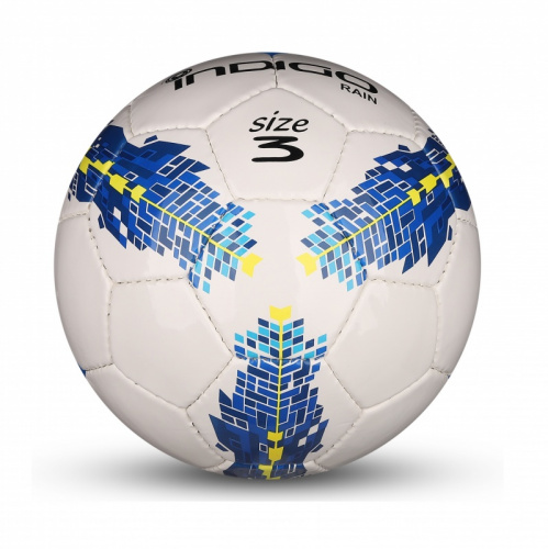 Мяч футбольный №3 Indigo Rain IN031 бело-сине-желтый 27453 фото 2