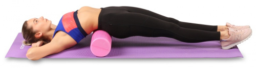 Ролик массажный для йоги 60*15 см розовый цельный IN022 фото 3