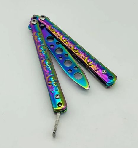 Макет ножа Бабочка металл на винтах (затупленный) 17 см Градиент черепа объемные 995414