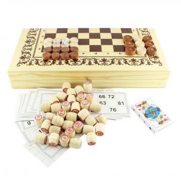 Нарды+шашки+лото+карты 40х21х5 см 4 в 1 ШК-16 фото 2