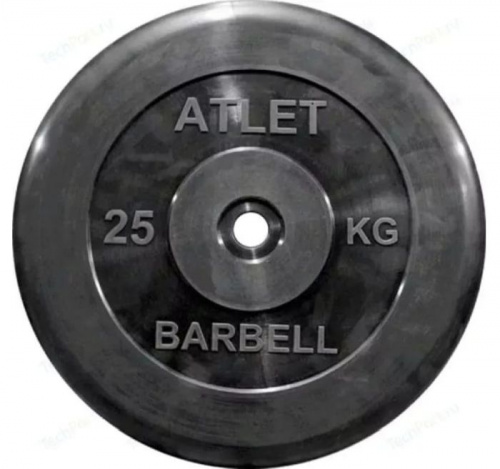 Диск 25 кг, 31 мм, черный, обрезиненный Atlet 997862