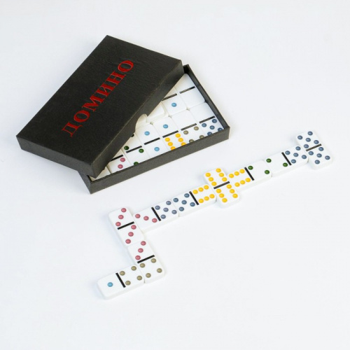Домино кость 2,5х5 см (цветные точки) в карт. кор. 10х16 см 641201