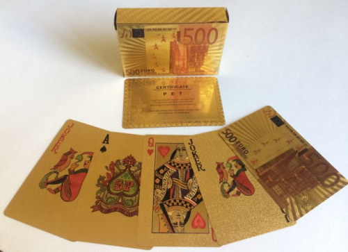 Карты 54 шт пластик 500 евро золото 104316 Карты 54 шт пластик 500 евро золото 104316
