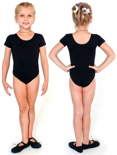 Купальник гимнастический 34 черный короткий рукав SM-189 24017