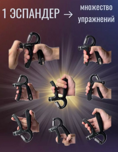 Эспандер кистевой 05-60 кг регулируемая нагрузка со счетчиком черно-серый 996560 фото 2