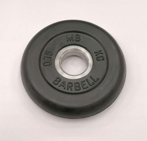 Диск 0,75 кг, 26 мм, черный, обрезиненный с метал втулкой MB Barbell 997927