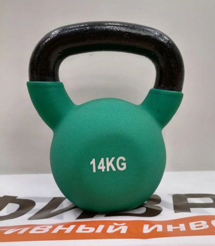 Гиря 14 кг зеленая обрезиненная 06152