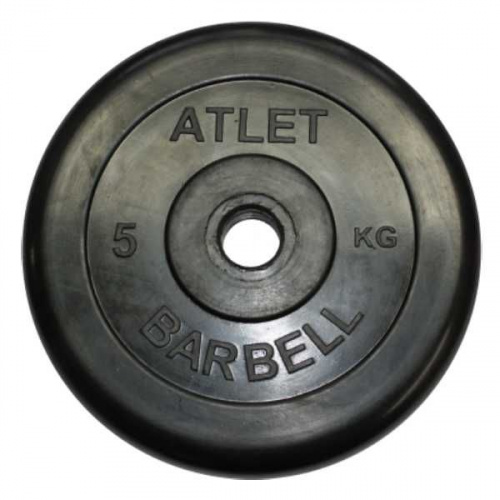 Диск 5 кг, 26 мм, черный, обрезиненный Atlet 997935