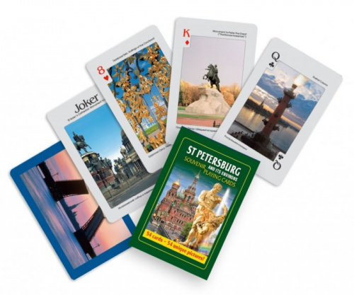 Карты 54 шт Санкт-Петербург "Самсон, раздирающий пасть льва" зеленые 330168