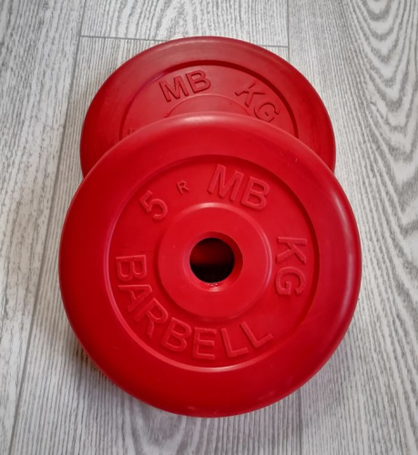 Диск 5 кг, 31 мм, красный, обрезиненный с метал втулкой MB Barbell 997936