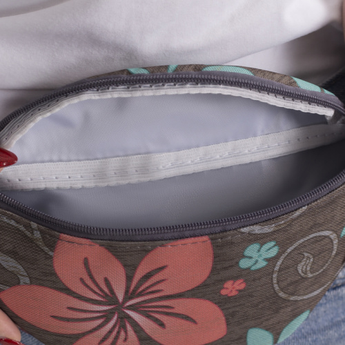 Сумка на пояс коричневая с цветами 7983Д 25х13х6 см ЗФТС 39690 фото 3