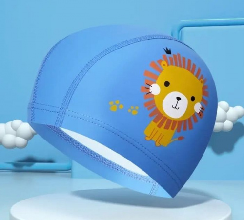 Шапочка для плавания детская PU Coated синяя Львенок 995936