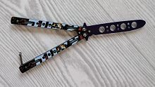 Макет ножа Бабочка металл на винтах (затупленный) Белые полоски с фиолет клинком 312770