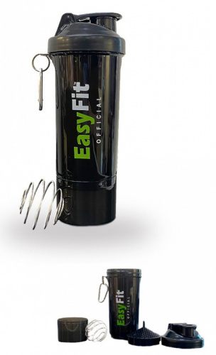 Шейкер 400 мл EasyFit 2-х секционный черный 03545