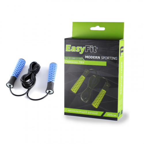 Скакалка 3,05 м ПВХ шнур с обрезин ручками синяя EasyFit EF-13NS 02547