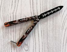 Макет ножа Бабочка металл на винтах (затупленный) 17 см Череп смерть коричневый 312482