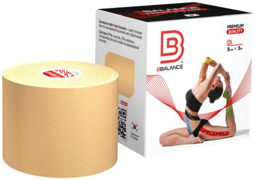 Тейп BBalance бежевый 5 м х 5 см в красной упаковке 998729