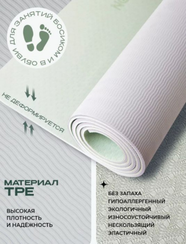 Коврик для йоги 0,7х80х183 см серо-зеленый TPE ProIron 996586