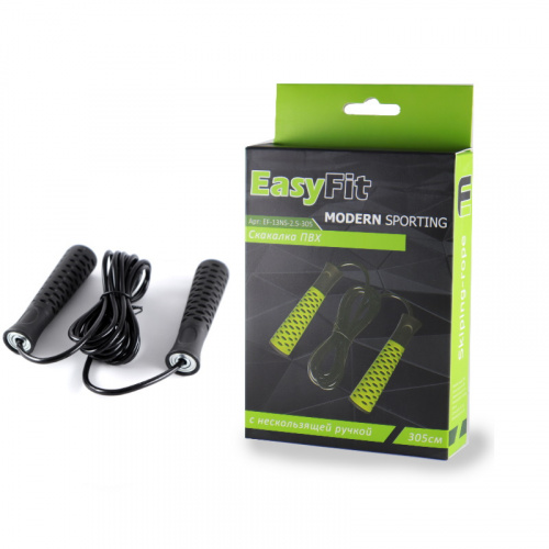 Скакалка 3,05 м ПВХ шнур с обрезин ручками черная EasyFit EF-13NS 02548
