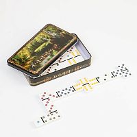 Домино кость 2,5х5 см в метал. кор. "Медведи" (цветные точки) кор. 11,8х19,2 см 5073514