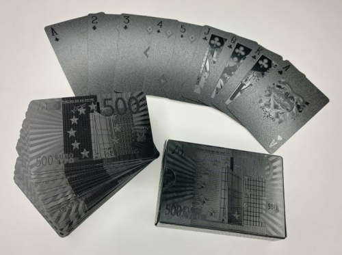 Карты 54 шт пластик 500 евро черные 02664