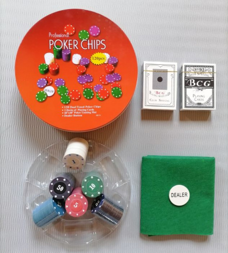 Игра Покер 120 фишек Poker Chips металл коробка d-21 см 996008