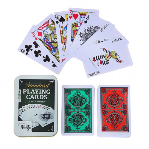 Карты 54 шт для покера 2 уп (пластик 28 мкр) в метал кор 1267618