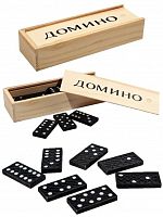 Домино пластик 2х4 см в деревянной коробочке 995716