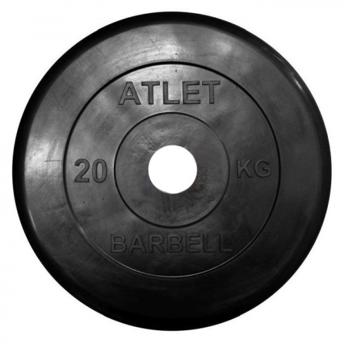 Диск 20 кг, 31 мм, черный, обрезиненный Atlet 997861