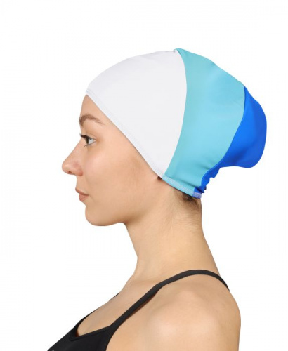 Шапочка для плавания Lycra SM-424 для длинных волос бело-голуб-син 03835 Шапочка для плавания Lycra SM-424 для длинных волос бело-голуб-син 03835