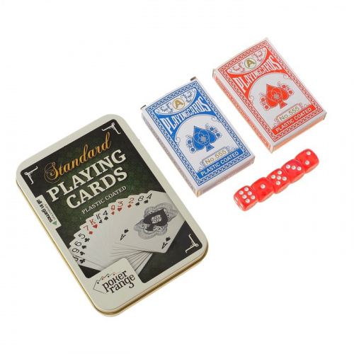 Карты 54 шт для покера 2 уп (бумажные) + зары в метал кор 589329