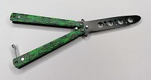 Макет ножа Бабочка металл на винтах (затупленный) 17 см Черепа зеленые 312748