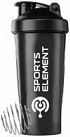 Шейкер 600 мл S01-600 черный с черной крышкой Sports Element Оникс 01903