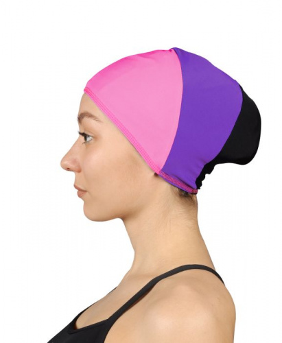 Шапочка для плавания Lycra SM-424 для длинных волос роз-фиолет-чер 03834