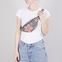 Сумка на пояс коричневая с цветами 7983Д 25х13х6 см ЗФТС 39690