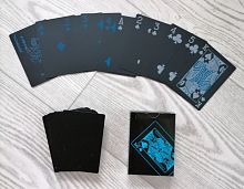 Карты 54 шт пластик 32 мкр Король синие 09020