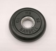Диск 0,5 кг, 26 мм, черный, обрезиненный с метал втулкой MB Barbell 997926