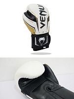 Перчатки боксерские 12 унц Venum Elite EVO бело-золотой кож/зам 03466