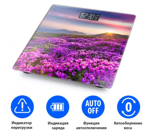 Весы напольные электронные Lumme LU-1328 26x26 см 120 кг цветы сиреневые 997386