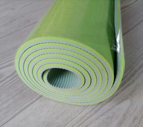 Коврик для йоги 0,6х61х183 см зеленый-серый TPE Yoga mat 00756-8 фото 3