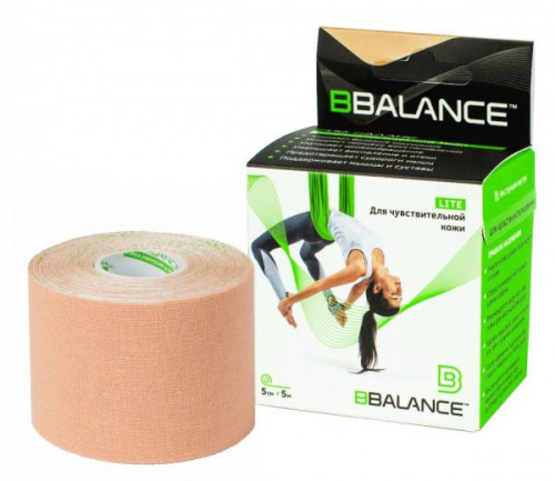 Тейп BBalance бежевый 5 м х 5 см зеленая уп Lite (с мягким клеем, для чувств кожи) 998731