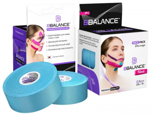 Тейп BBalance голубой 2,5 м х 5 см х 2 рул шелк, для лица BB Face Pack 998556