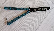 Макет ножа Бабочка металл на винтах (затупленный) Черепа синие №3 312700