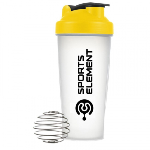Шейкер 600 мл S01-600 прозрачный с желтой крышкой Sports Element Хрусталь 01925
