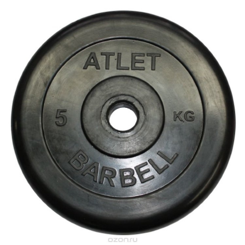 Диск 5 кг, 26 мм, черный, обрезиненный Atlet 997935