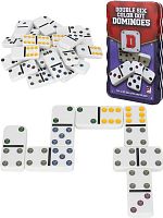 Домино кость 2,5х5 см в метал. кор. (цветные точки) 11х19 см 995866