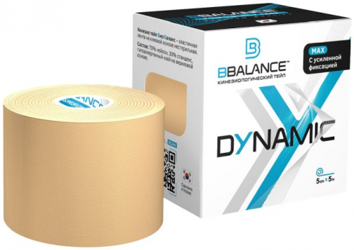 Тейп BBalance бежевый 5 м х 5 см нейлон, с усиленной фикс, для тела Dynamic Max BB Tape Max 998635
