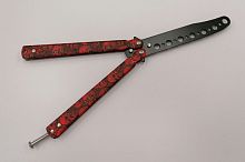 Макет ножа Бабочка металл на винтах (затупленный) Черепа красные цельный (балисонг) 998784
