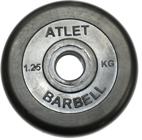 Диск 1,25 кг, 26 мм, черный, обрезиненный Atlet 997930