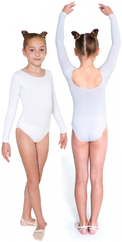 Купальник гимнастический 42 белый длин. рукав SM-093 16724 фото 2